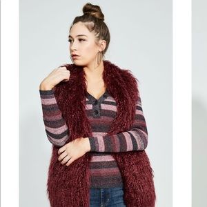 Guess Plum Tones Striped Shimmer Sweater